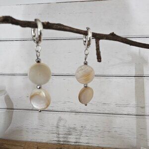 Shell Coin cream color Handmade Dangle Earrings
